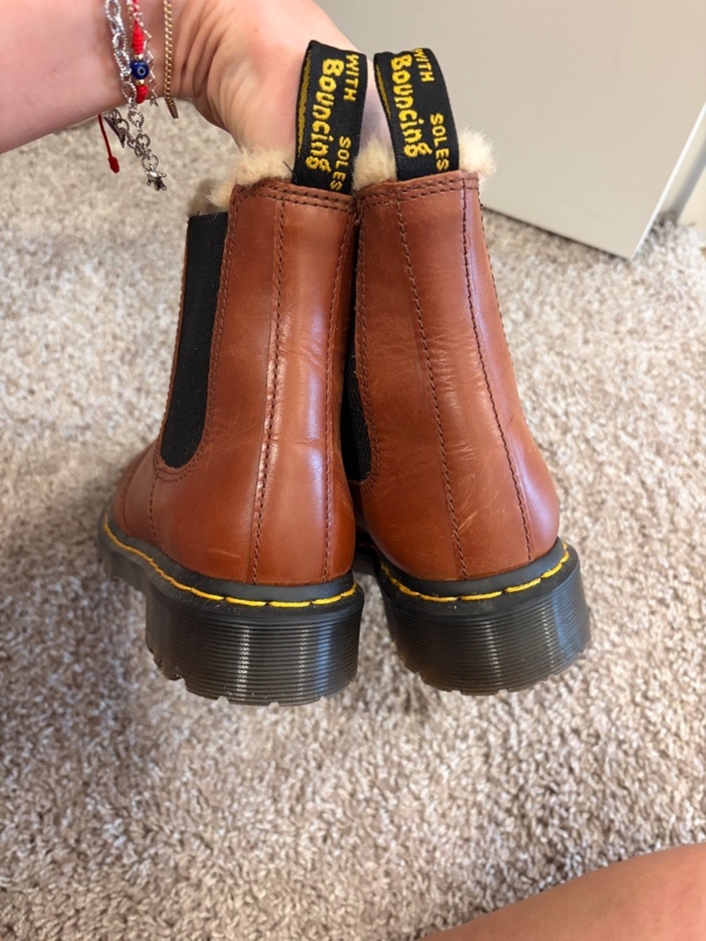 Dr. Martens Tan Leather Fur-Lined Chelsea Booties - Picture 3 of 4